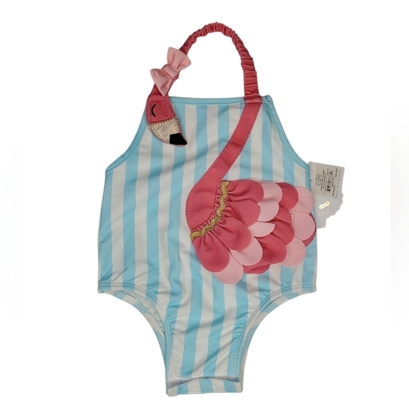 Mud Pie Infant Girl's Flamingo One Piece Swimsuit Sz 9-12 Months - Picture 1 of 6